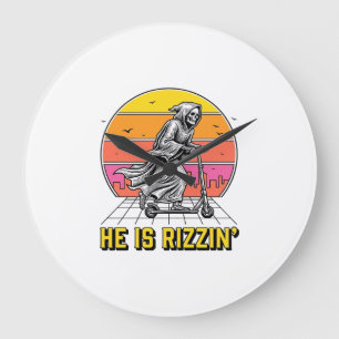 Grande Horloge Ronde Funny Reaper Scooter Vintage Sunset Shirt Design_1