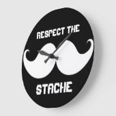 Grande Horloge Ronde Funny Retro Respectez la Moustache Stache Mustache (Angle)