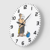 Grande Horloge Ronde Funny Sad Bowler caractère avec Bowling Ball (Angle)