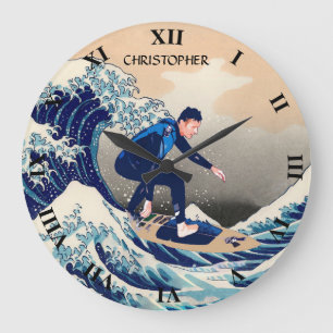 Grande Horloge Ronde Funny Surfer Surf Sur La Grande Vague Hokusai
