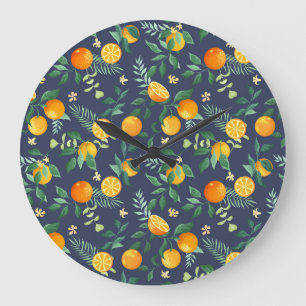 Grande Horloge Ronde Fusion d'agrumes : Oranges à l'air tropical
