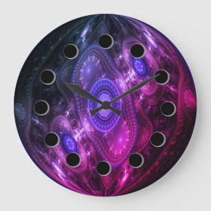 Grande Horloge Ronde Futuristic Abstract Purple & Pink Wall Clock