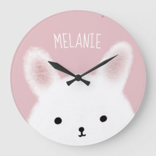Grande Horloge Ronde Fuzzy Bunny Pink Personnalised