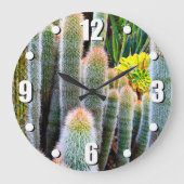 Grande Horloge Ronde Fuzzy vert cactus succulent photo moderne audacieu (Recto)