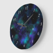 Grande Horloge Ronde Galaxie verte bleue (Angle)