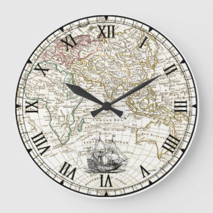 Grande Horloge Ronde Galleon Sailing Ship ~ 1789 Eastern Hemisphere Map
