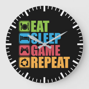 Grande Horloge Ronde Gaming - Eat, Sleep, Game, Repeat - Gamer, Funny