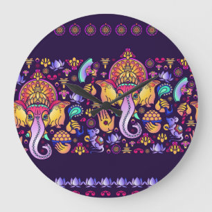 Grande Horloge Ronde Ganesh Hindu God : Festive sans fil