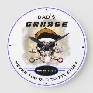 Grande Horloge Ronde Garage de papa jamais trop vieux crâne Wrenches b