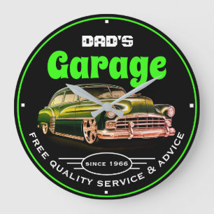 Grande Horloge Ronde Garage de Papa Tout Nom Toujours Ouvert Polices Ve