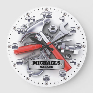 Grande Horloge Ronde Garage Man Cave Personalizable Wall Clock