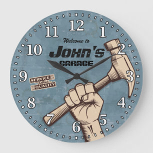 Grande Horloge Ronde Garage Tools Man Cave Personalizable Retro-Style