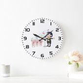 Grande Horloge Ronde Garçon chantant avec un chœur de trois cochons