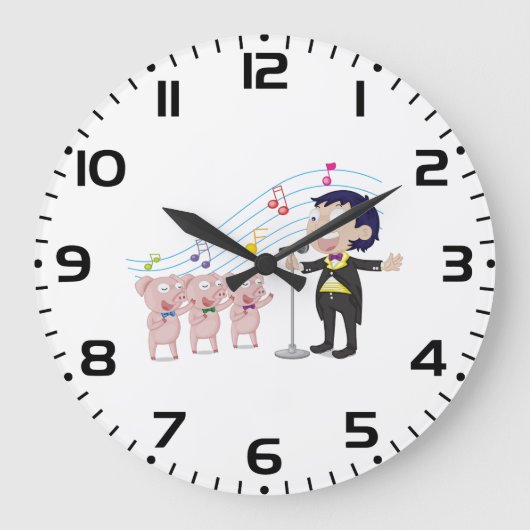 Grande Horloge Ronde Garçon chantant avec un chœur de trois cochons (Recto)