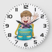 Grande Horloge Ronde Garçon dans sac à dos Waving Fun School Kid (Recto)
