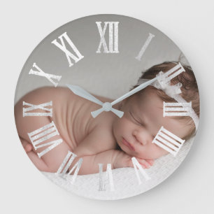 Grande Horloge Ronde Garçon gris de fille de cadeau de baby shower de