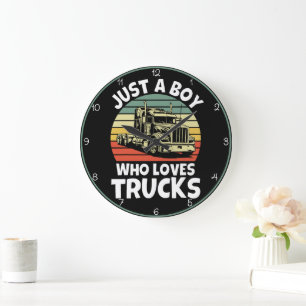 Grande Horloge Ronde Garçon qui aime les camions