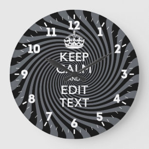 Grande Horloge Ronde Garde Calme Personnalisé Obtenez Votre Texte Tourb