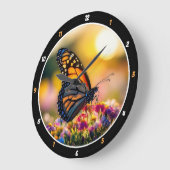Grande Horloge Ronde Garden Dawn" - Papillon et fleurs (Angle)