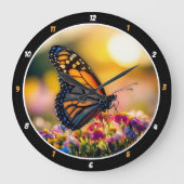 Grande Horloge Ronde Garden Dawn" - Papillon et fleurs (Recto)