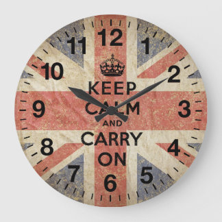 Grande Horloge Ronde Gardez le calme et continuez avec le drapeau brita