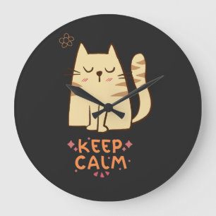 Grande Horloge Ronde Gardez votre calme et restez cool avec un chat dét