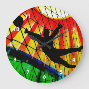 Grande Horloge Ronde Gardien de but, filet et herbe du football