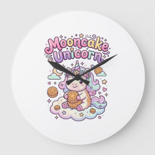 Grande Horloge Ronde Gâteau de lune licorne Vêtements charmants licorne