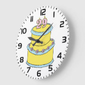 Grande Horloge Ronde Gâteau jaune 29e anniversaire avec roses roses ros (Angle)