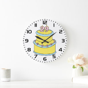Grande Horloge Ronde Gâteau jaune 29e anniversaire avec roses roses ros