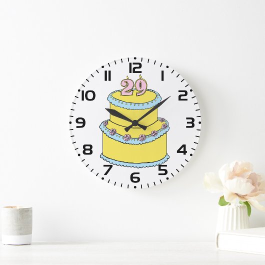 Grande Horloge Ronde Gâteau jaune 29e anniversaire avec roses roses ros