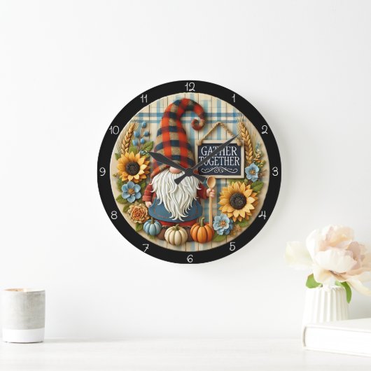 Grande Horloge Ronde Gather Together Gnome Sunflowers Fall (Maison)