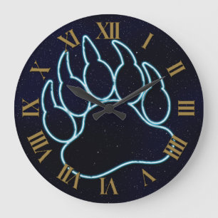 GRANDE HORLOGE RONDE GAY BEAR PATTE NEON BLEU SUR BLEU DE MINUIT ÉTOILÉ