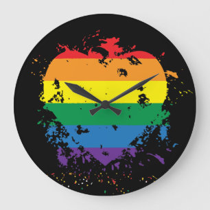 Grande Horloge Ronde Gay pride Arc-en-ciel Drapeau Amour Coeur