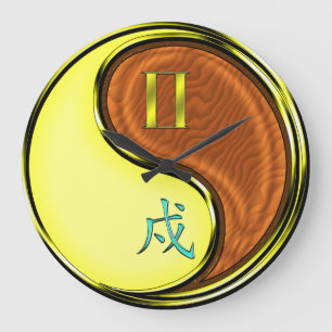 Grande Horloge Ronde Gémeaux & Chien de Bois
