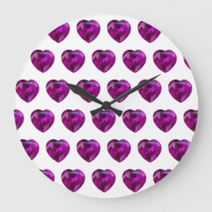 Grande Horloge Ronde Gemstone de l'Améthyste du Coeur de Février Violet
