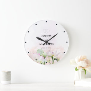Grande Horloge Ronde Gentle Water Lilies and Lotuses Watercolor Wedding