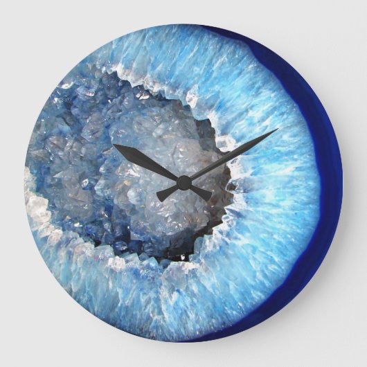 Grande Horloge Ronde Géode cristal bleu tombé (Recto)
