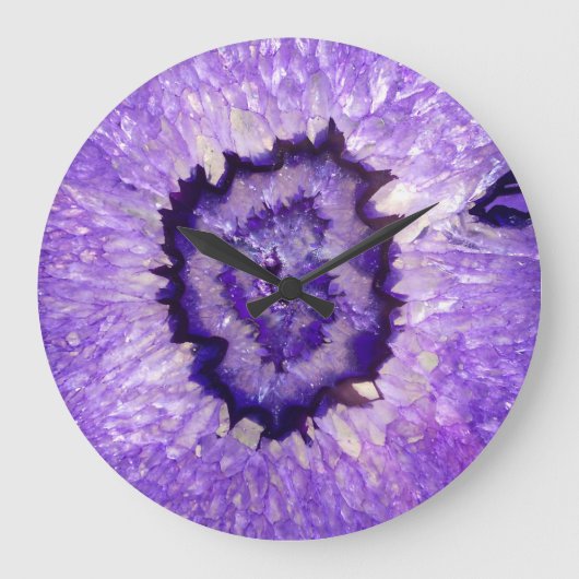 Grande Horloge Ronde Géode d'agate violet tombé (Recto)