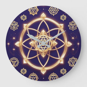 Grande Horloge Ronde Géométrie Céleste de Lumière — Motif Sacré