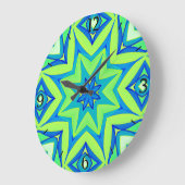 Grande Horloge Ronde Géométrique étoile Abstraite - Vert chaux et bleu (Angle)