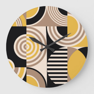 Grande Horloge Ronde Géométrique moderne, motif vintage abstrait