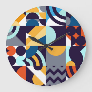 Grande Horloge Ronde Géométrique multicolore : Fusion des formes primit