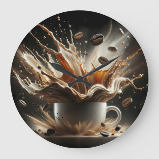 Grande Horloge Ronde Giclée de café dramatique avec des grains de café
