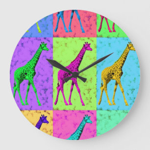 Grande Horloge Ronde Girafe de marche de Popart d'art de bruit