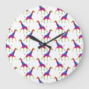 Grande Horloge Ronde Giraffe de couleur arc-en-ciel