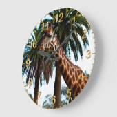 Grande Horloge Ronde Giraffe Drôle Qui Donne Une Framboise, (Angle)