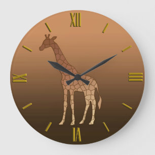 Grande Horloge Ronde Giraffe géométrique moderne, cuivre et Brown