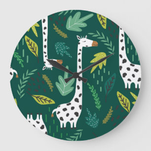 Grande Horloge Ronde Giraffes colorées : Motif animal décoratif.