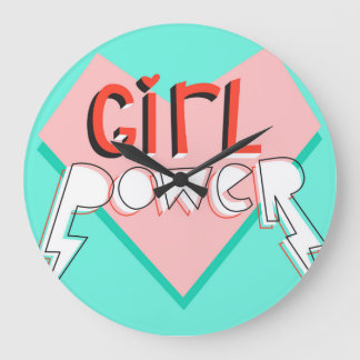 Grande Horloge Ronde Girl Power : Slogan graphique mignon
